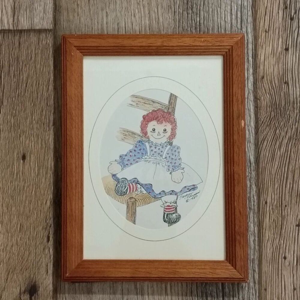Vintage 1987 Raggedy Ann Pencil & Ink Watercolor Folk Art Signed by Artist
